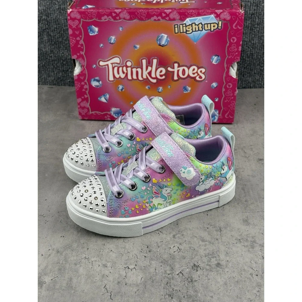 Skechers Twinkle Toes Girls Light Up Glitter Unicorn Low Top Sneaker US 10.5 Kid
